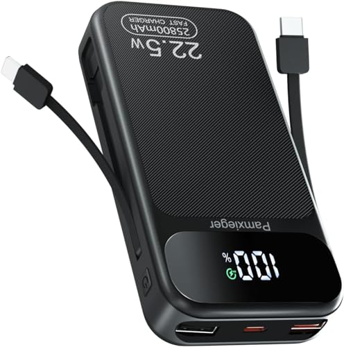 power bank 25800 mAh 22,5W pd3.0 qc4.0 mit lcd und usb-c kabel für smartphone tablets