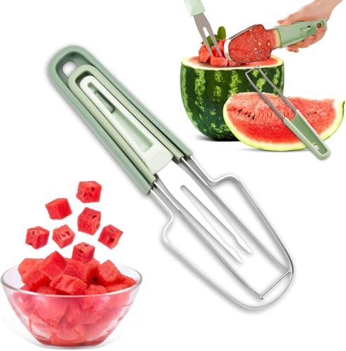 wassermelonenschneider 3 in 1 edelstahl spitze fruchtgabel melonenmesser grün