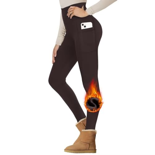 thermo leggings damen gayhay mit taschen gefüttert winter high waist braun 2XL