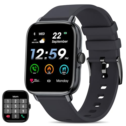 smartwatch damen herren fitnessuhr mit telefonfunktion 1.69 zoll touchscreen schwarz