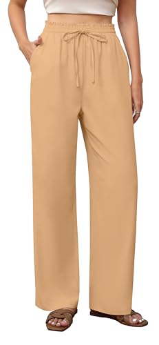 yommay damen anzughose hohe taille weitbein elegant locker leicht casual aprikose s