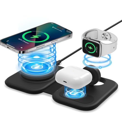 ladestation 3 in 1 kabelloses ladegerät faltbar induktiv kompatibel für iPhone 15/14/13/12 Pro Max, watch, airpods schwarz
