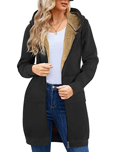 ritosta damen hoodie fleecejacke mit kapuze und reißverschluss, winterjacke casual