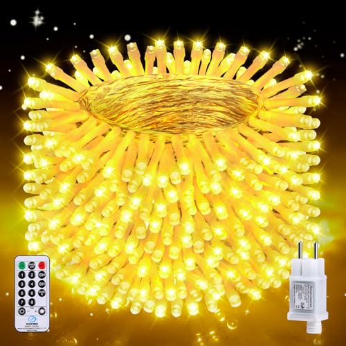 auriostar lichterkette außen 400 led 40m warmweiß mit fernbedienung timer ip44