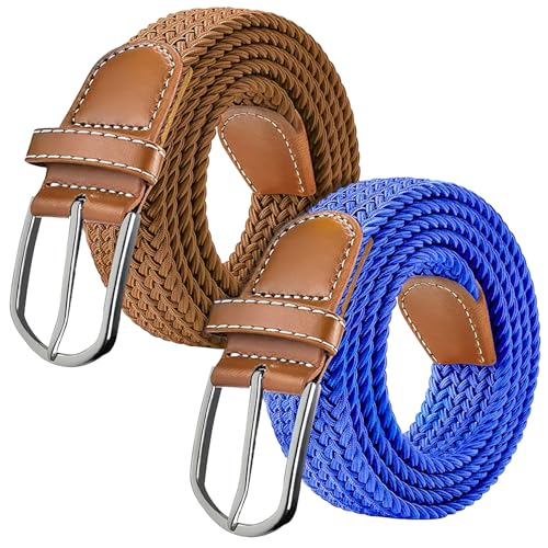 UTXN damen canvasgürtel 2er-pack elastische taillen- und jeansgürtel braun blau