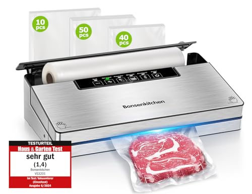 Produktbild: Bonsenkitchen vakuumierer mit 5 modi, 8 l/min, inkl. 100 vakuumbeuteln