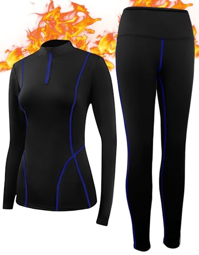 simiya thermounterwäsche damen set skiwäsche atmungsaktiv extra warm schwarz blau M