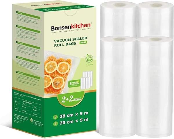 Produktbild: Bonsenkitchen Vakuumrollen 2x20cm, 2x28cm Vakuumierfolie, BPA-frei, Kochfest