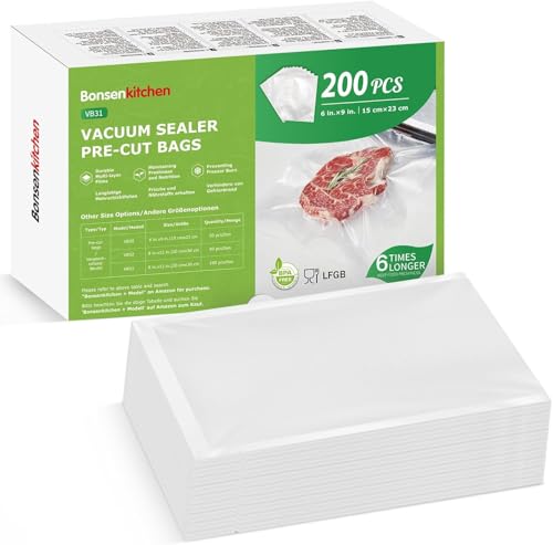 bonsenkitchen vakuumbeutel 15 x 23 cm, 200 starke folie beutel für sous vide, BPA-frei