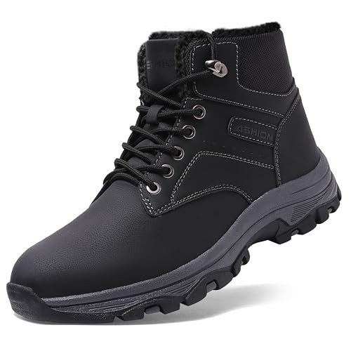 Herren Winterschuhe Trekking Boots Gefüttert Rutschfest Schwarz Grau 44 EU