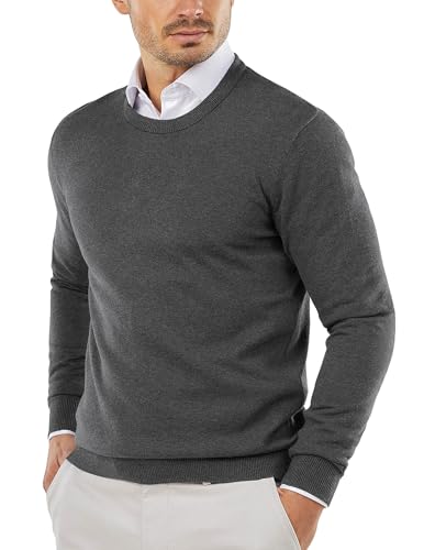 coofandy herren strickpullover langarm rundhals feinstrick sweatshirt dunkelgrau M