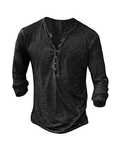 NEMXCE Herren Hemd Vintage Henley Kurzarm Langarm T-Shirt V-Ausschnitt Slim Fit