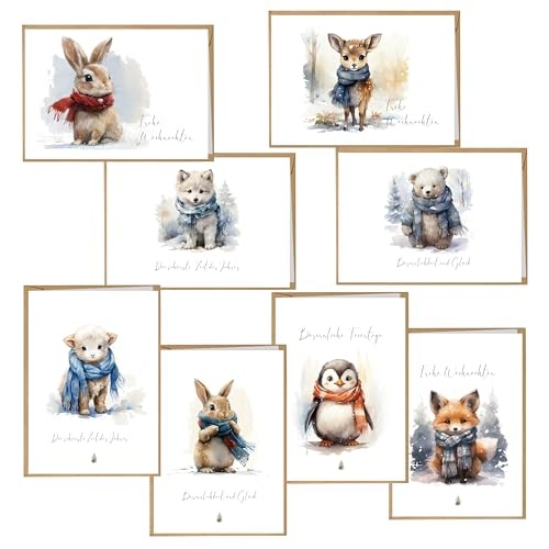Produktbild: weihnachtskarten set 16 stück mit umschlag biroyal a6 klappkarten tiere motive