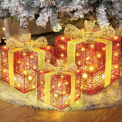 RDDAIPE 3er Set LED Geschenkboxen beleuchtet, 60 warmweiße LEDs für Weihnachtsdeko, Weihnachten, Geburtstag, Fenster