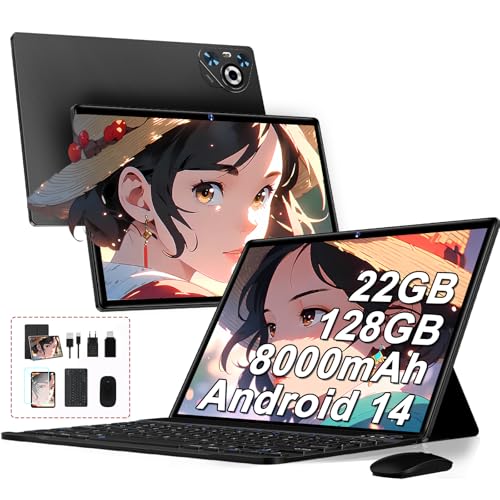 dghrti tablet 10 zoll android 14, 22gb ram, 128gb rom, octa-core, 8000mah, schwarz