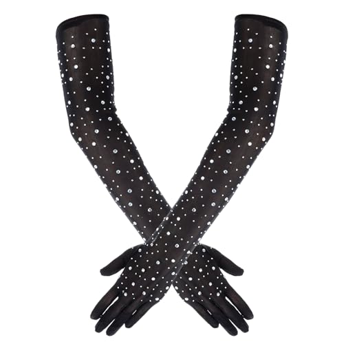lusofie schwarze lange strass handschuhe für damen kostüm accessoires halloween partys