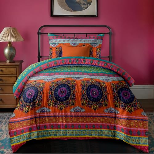 dreamzie bettwäsche set pink orange 135 x 200 cm boho mandala mit kissenbezug 80 x 80 cm