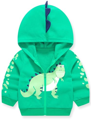 jungen hoodie langarm sweatjacke dino kapuzenpullover mit reißverschluss, grün, 116