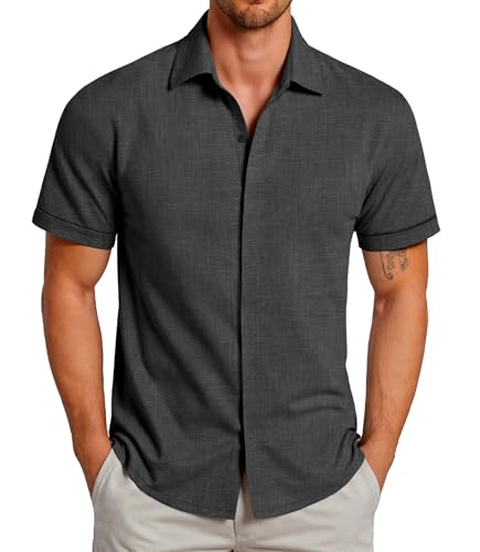 gleSTORE herren kurzarmhemd schwarz sommerhemd freizeithemd größe L