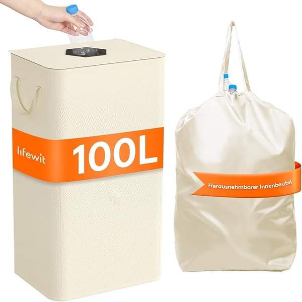 Lifewit 100L Pfandflaschen Sammelbehälter mit Deckel, Groß, Weiß