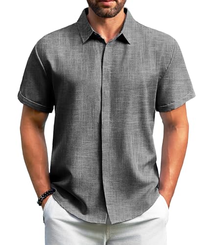 gleStore kurzarm hemd herren sommerhemd grau freizeithemd männer größe l