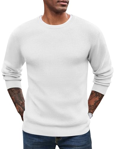 coofandy männer pullover strickpullover rundhals slim fit einfarbig weiß M