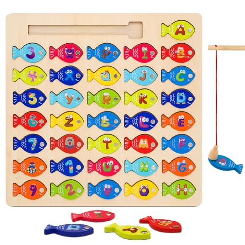 montessori spielzeug ab 1 jahr, runhero magnetisches angelspiel aus holz, motorikspielzeug