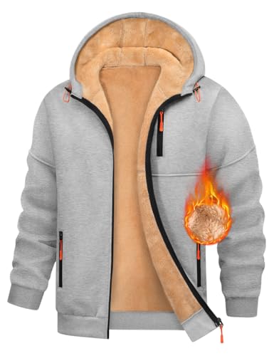 nadeer herren hoodie kapuzenpullover mit reißverschluss polarfleece taschen hellgrau L