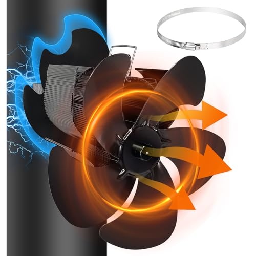 magnetischer ofenventilator ohne strom, kaminventilator 5-blätter geräuscharm mit thermometer