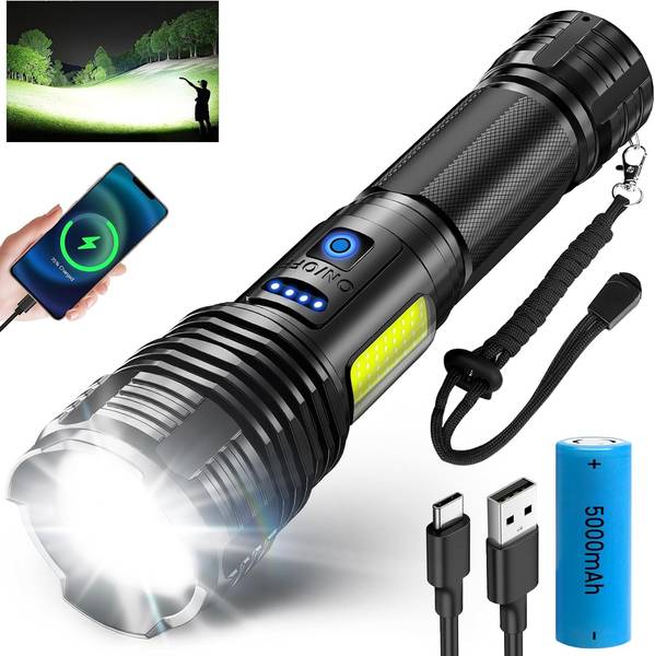 SIDARK LED Taschenlampe 500000 Lumen, 9 Modi, Zoomfunktion, IPX7 wasserdicht