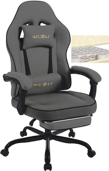 WOLTU gaming stuhl mit fußstütze, ergonomisch, 150 kg, grau, kopf- und lendenkissen