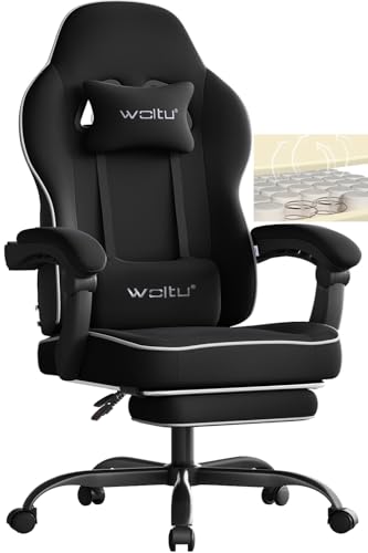 woltu gaming stuhl mit fußstütze und kissen, ergonomisch, schwarz, gs11sz