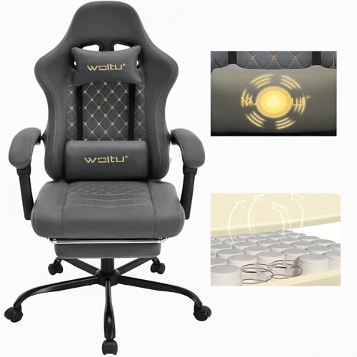 woltu gaming stuhl mit massagefunktion, ergonomisch, grau-gelb, drehstuhl bis 150 kg