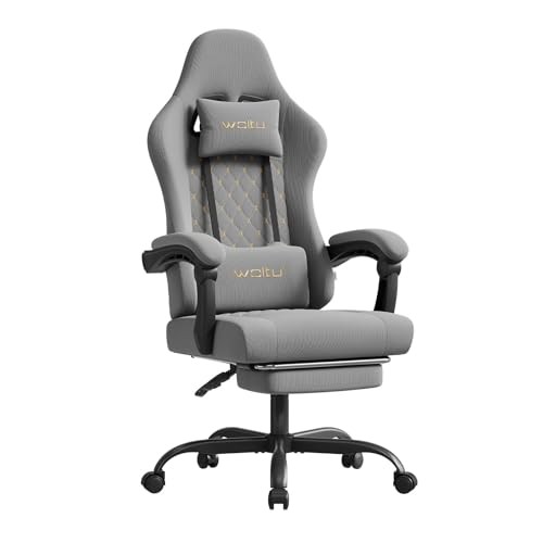 WOLTU Gaming Stuhl Ergonomisch mit Massagefunktion, Drehstuhl, 150 kg, Grau+Gelb