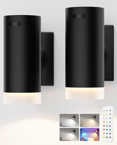 LABOREDUCER LED Wandleuchte Akku Schwarz Kabellos 3 Farben 12 RGB 360 drehbar (2 Stk.)