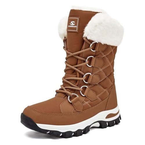 HOBIBEAR wasserdichte schneestiefel für frauen, winterstiefel braun, eu 41
