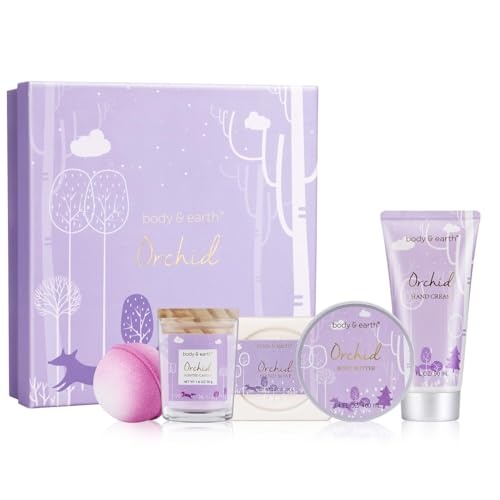 bad spa geschenke für frauen, 5-teiliges badeset mit orchideen, geschenkbox für selbstpflege