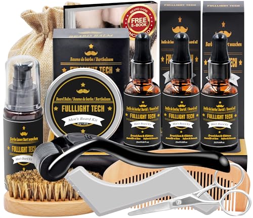 bartpflege set für männer mit bartroller, bartöl, bartshampoo, geschenk weihnachten