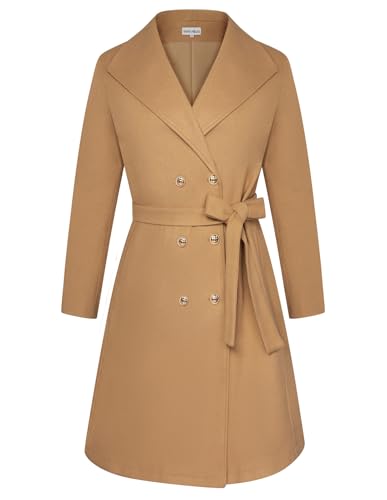 hanna nikole damen langarm wollmantel zweireihiger trenchcoat khaki 46 mit taschen