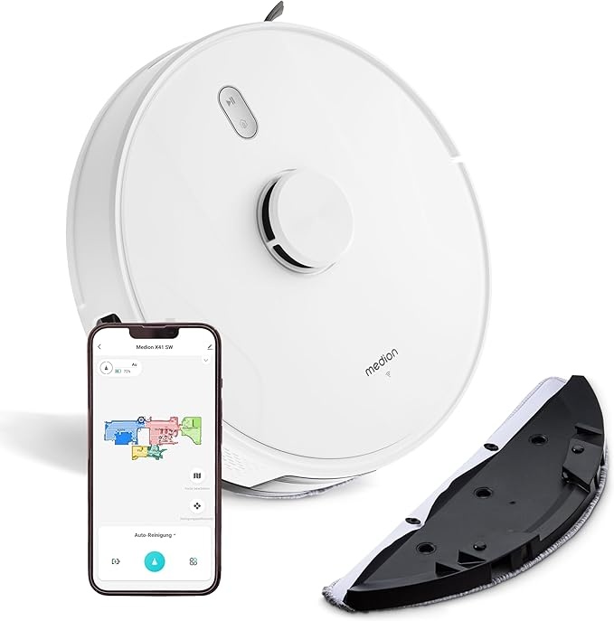 medion saugroboter x41 sw mit lasernavigation und wischfunktion, 8000pa, 2in1