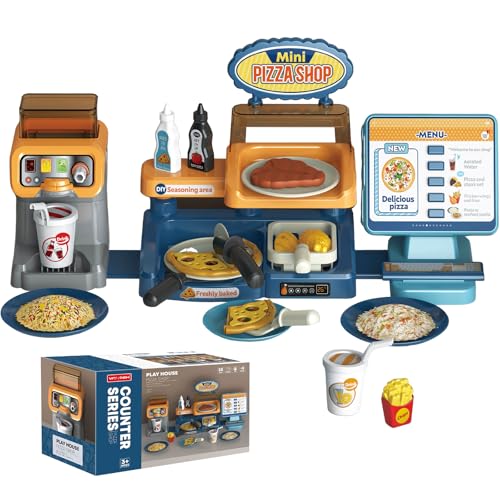 fisca pizza spielset 35-teilig mit registrierkasse für kleinkinder 3+