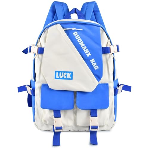 wffeila rucksack wasserdicht, schulrucksack für damen, herren und teenager, blau-weiß