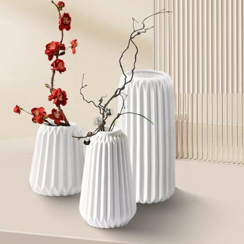 weiße keramik vase set rund matt boho dekoration für tisch kaminsims bücherregal