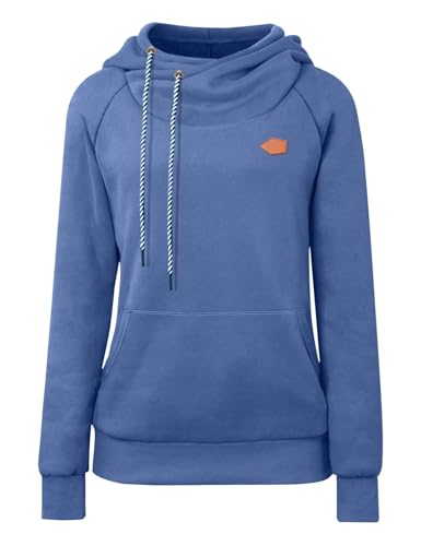 cassiecy damen hoodie winter langarm steckkragen kapuzenpullover blau, l