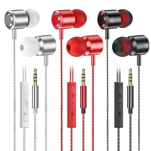 In-Ear Kopfhörer mit Kabel 3er Set, Mikrofon, Lautstärkeregler, Stereo, 3,5 mm