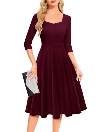 berylove cocktailkleid damen elegant vintage kleid hochzeitsgast burgundy S