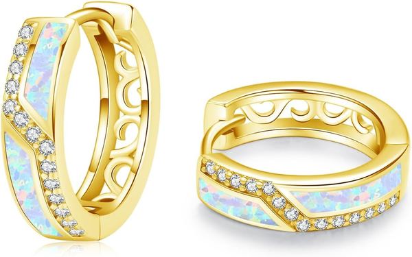 Mehrfarbig Opal Ohrringe Creolen Silber 925 für Damen Mädchen Schmuck