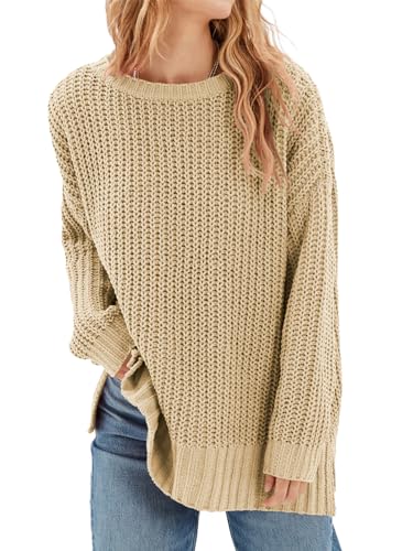 saodimallsu damen pullover langarm herbst winter rundhals einfarbig khaki m