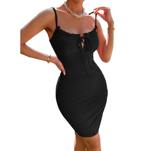 Produktbild: hanaoops damen bodycon kleid ohne ärmel spaghettiträger minikleid sommerkleid