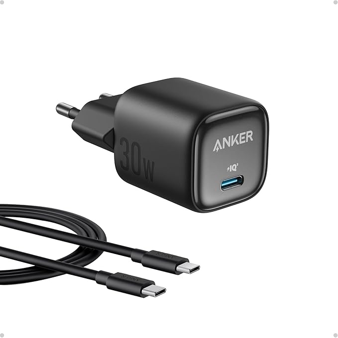 anker 30w usb c ladegerät, kompaktes gaN schnellladegerät mit 0,8m usb kabel